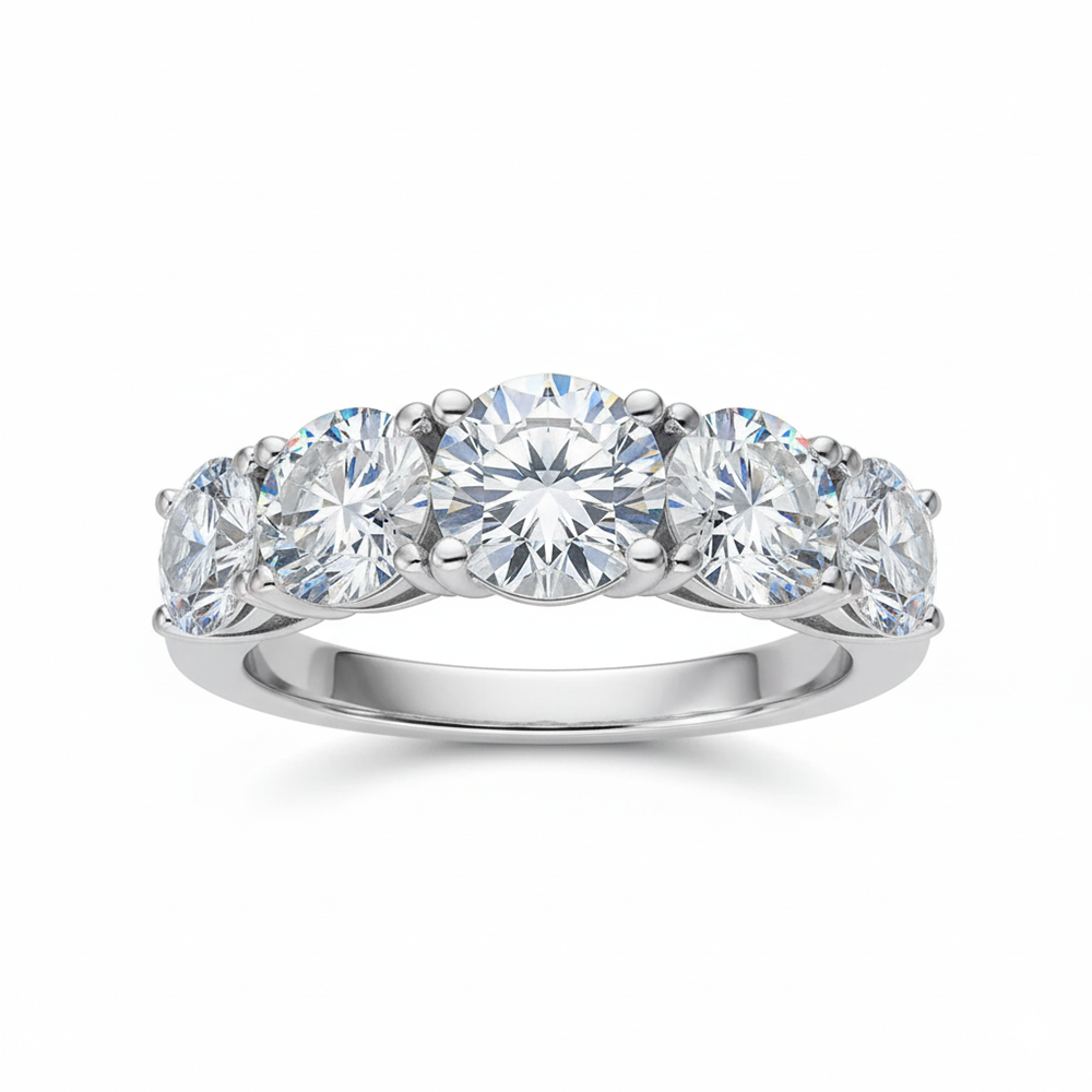 Anel Penta Brilhante Moissanite Banhado a Ouro 18k