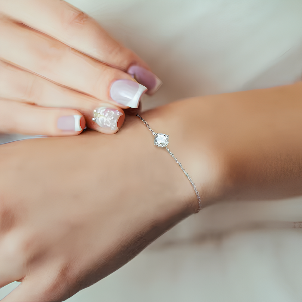 Pulseira Moissanite Brilho Solitário Banhada a Ouro
