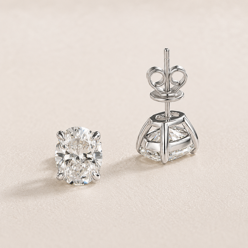 Brinco Solitário Oval Moissanite Banhado a Ouro 18k