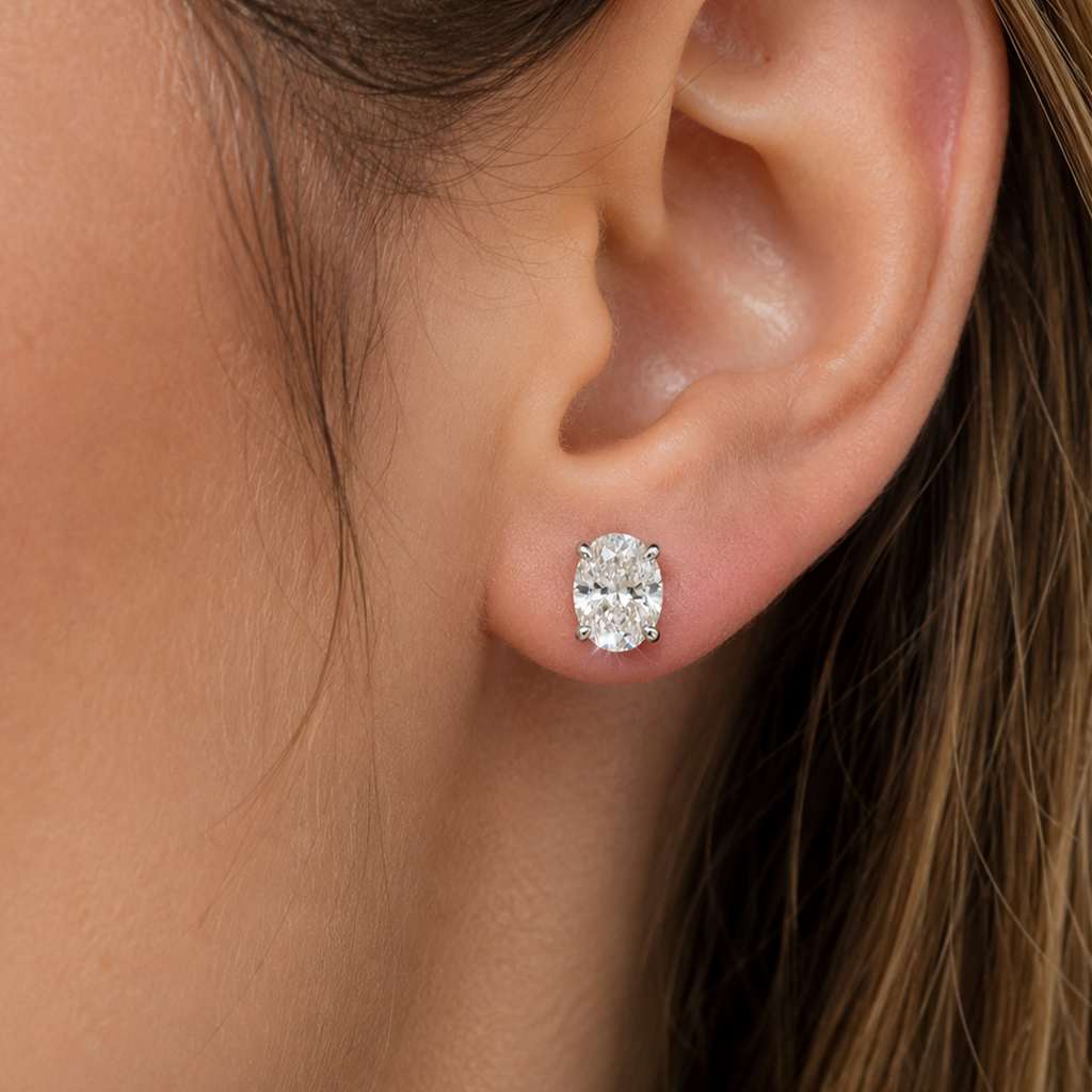 Brinco Solitário Oval Moissanite Banhado a Ouro 18k