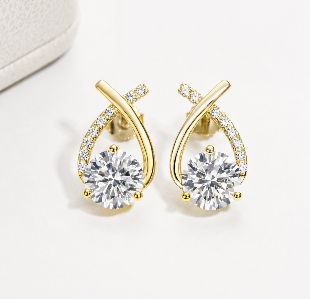 Brinco Petala de Luz Moissanite Banhado a Ouro 18k