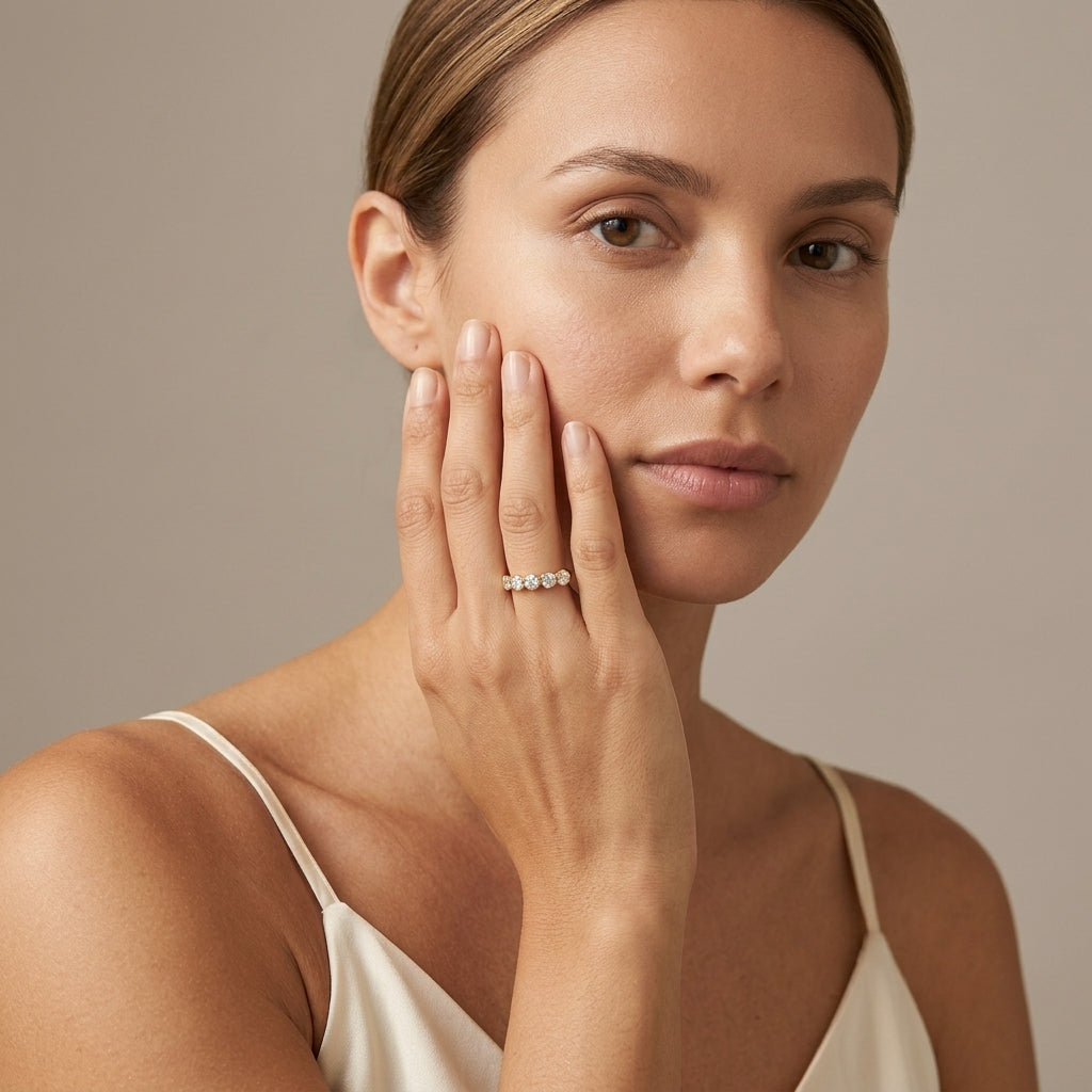 Anel 5 Pedras Moissanite Banhado a Ouro 18k