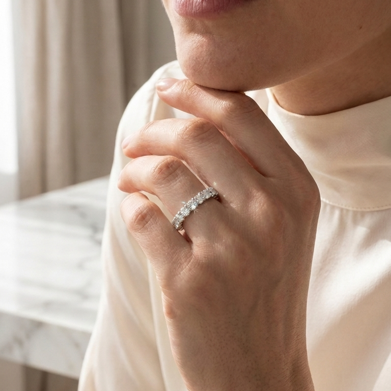 Aliança 200 Pontos Moissanite Banhada a Ouro Branco 18k